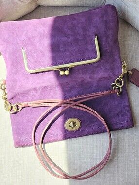 Coach Legacy Bleeker Street Archive Suade Celeste Kisslock Bag Purse ( Purple )